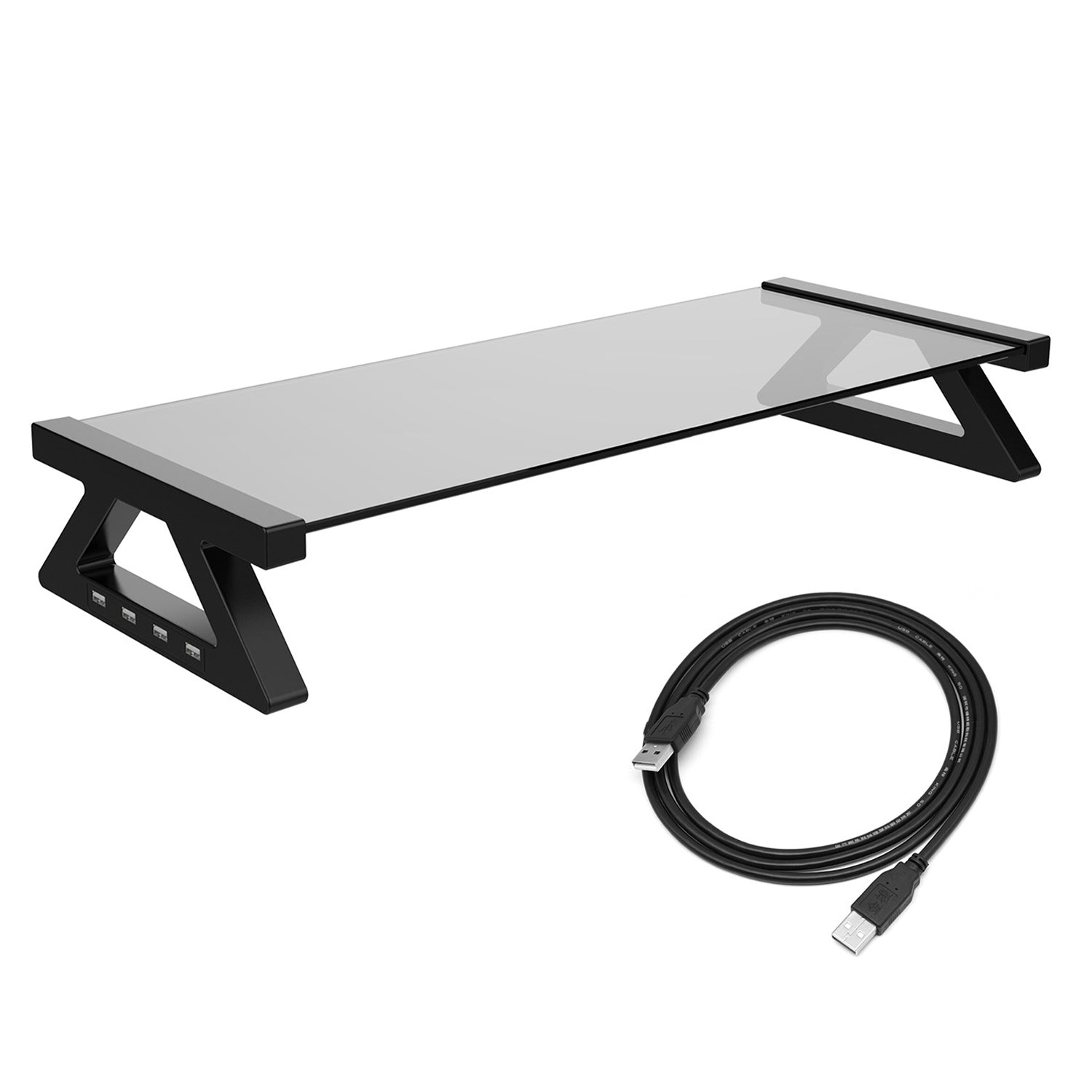 Ergonomic Design Notebook Lifting Desktop Bracket Tempered Glass Laptop Riser Stand with USB Ports Ergonomic Design Notebook Lifting Desktop Bracket Tempered Glass Laptop Riser Stand with USB Ports